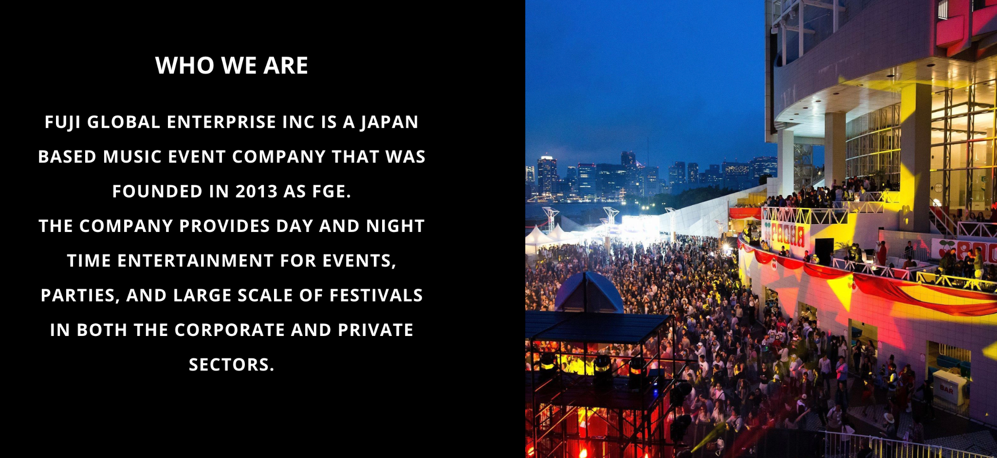 Crowds gathering for an outdoor Pacha event at dusk in Tokyo